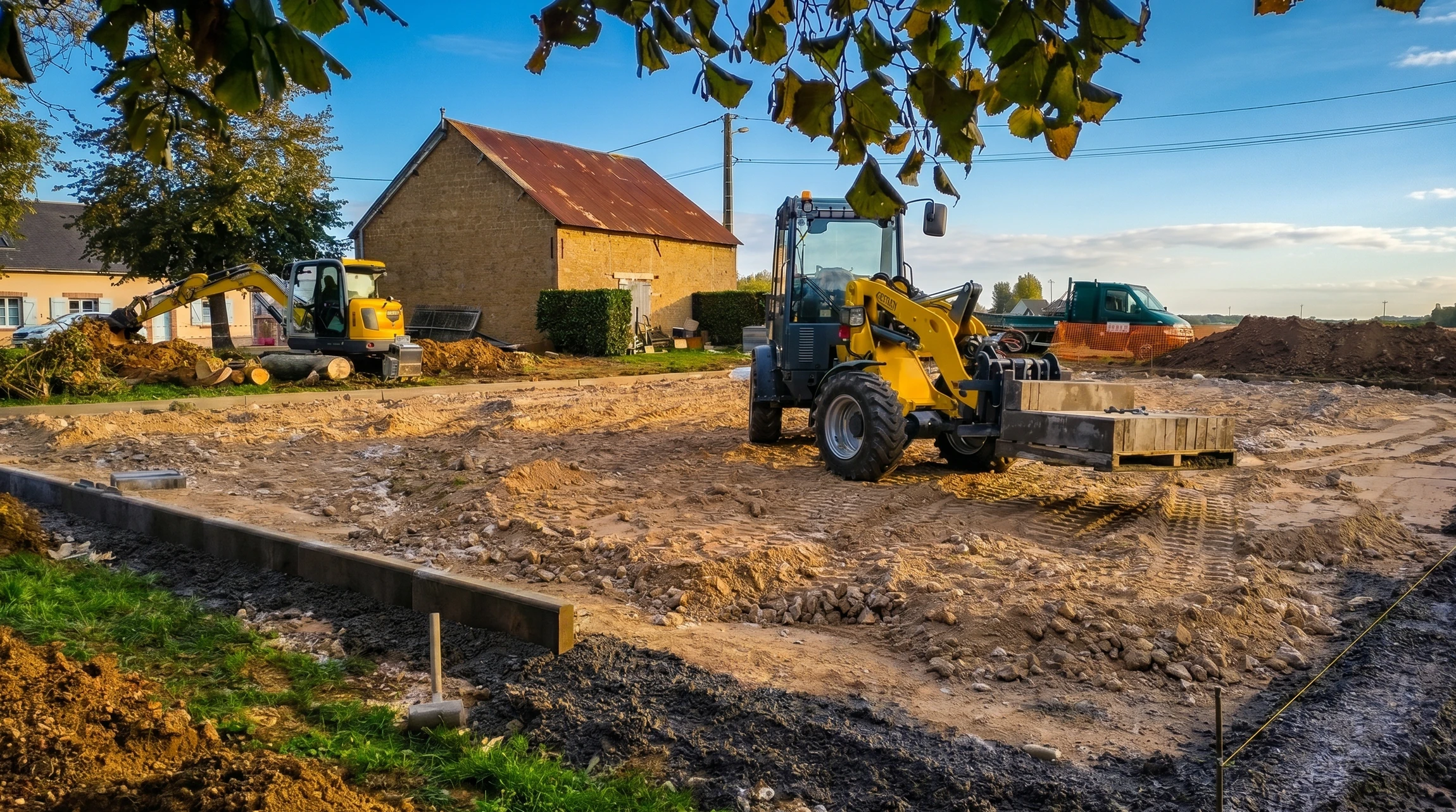 Parking extérieur avec rangée de véhicules neufs alignés sur pavés, éclairage naturel diurne